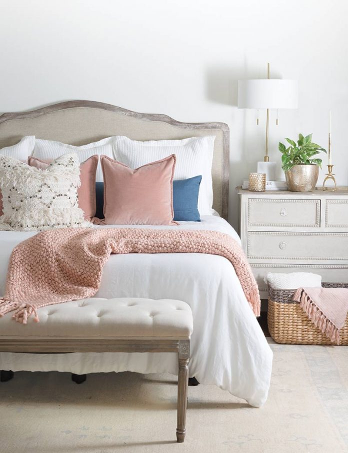 cozy bedroom with pink accents