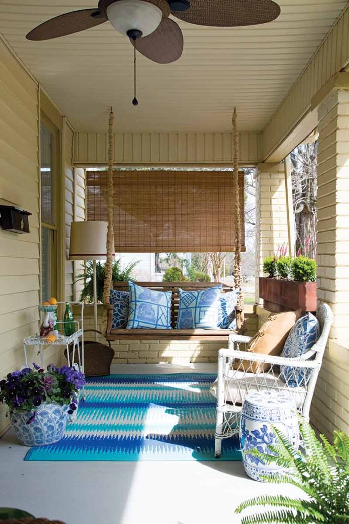 front porch with blue accents