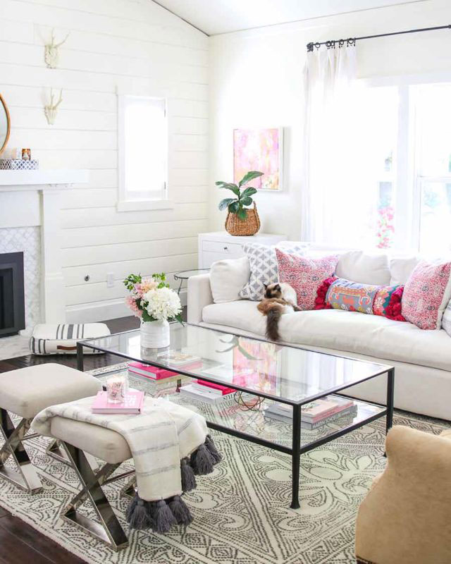 Glam pink and white living room