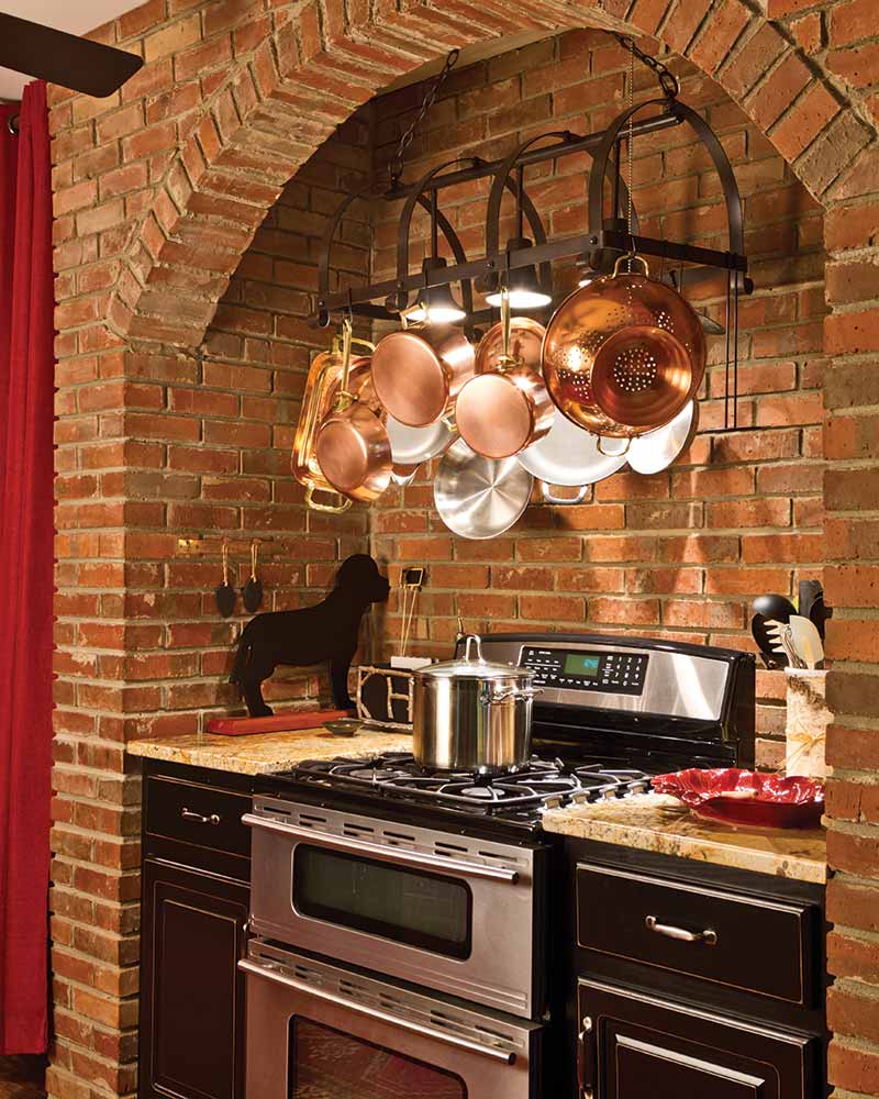 exposed brick over stove