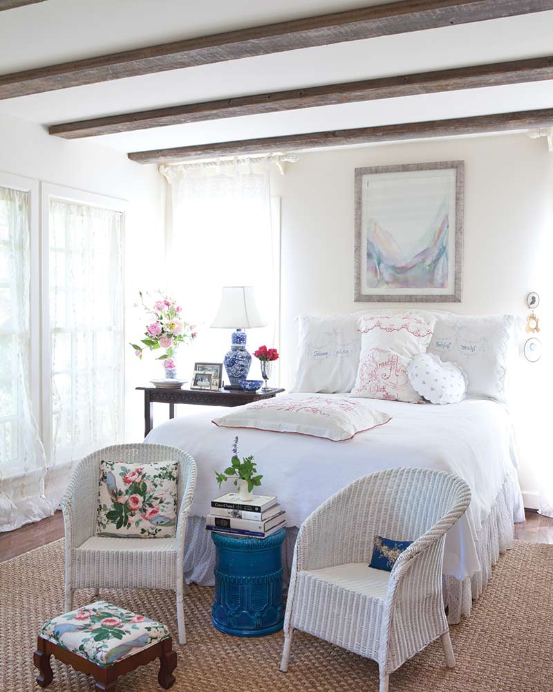 Master suite with vintage white linens