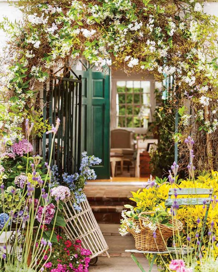 French-style floral-covered entry way