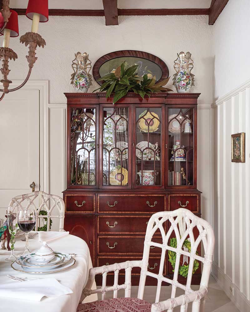 A china cabinet in the dining room. 