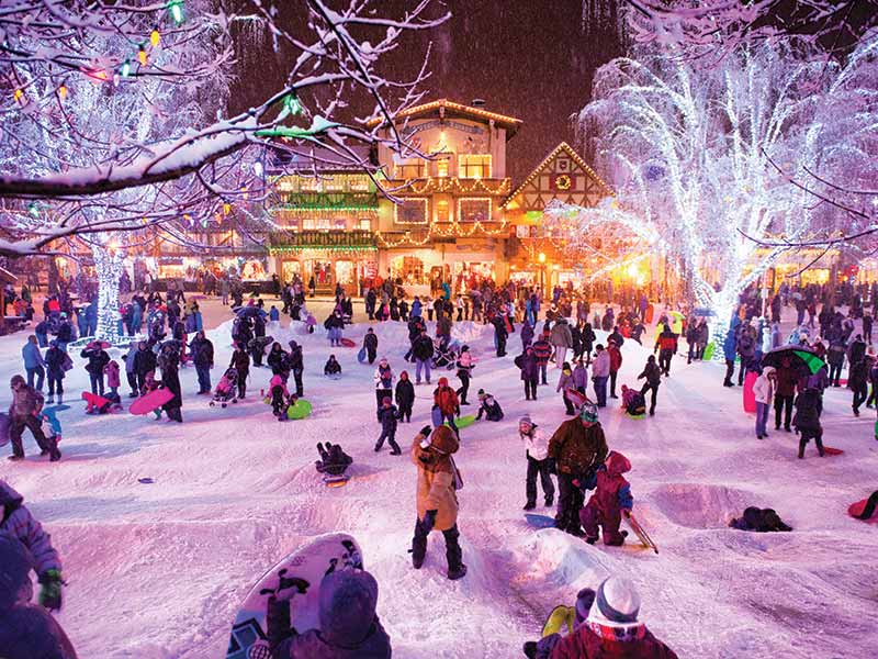 An event in the snow-filled streets of Leavenworth, Washington. 