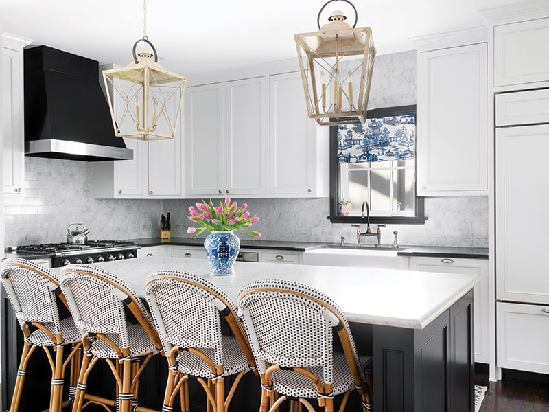 A black-and-white contemporary kitchen.