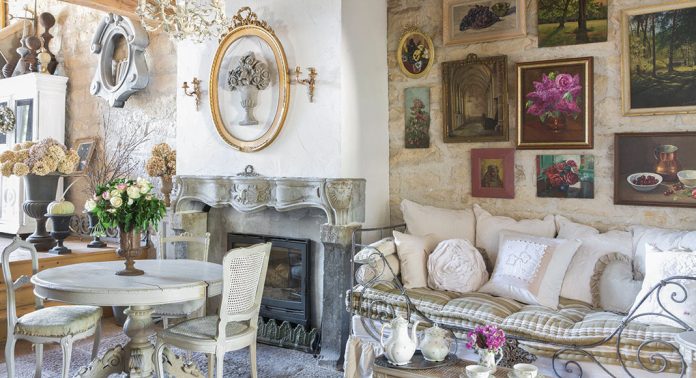 A French cottage filled with antiques and artwork.