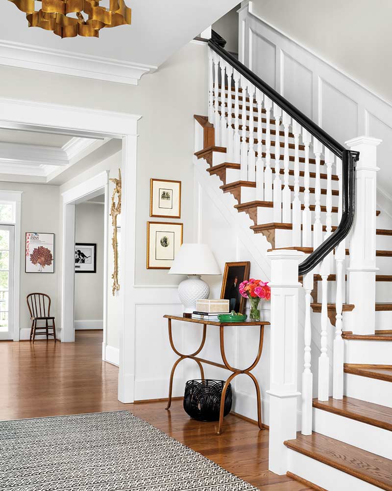 An entry way with a staircase. 