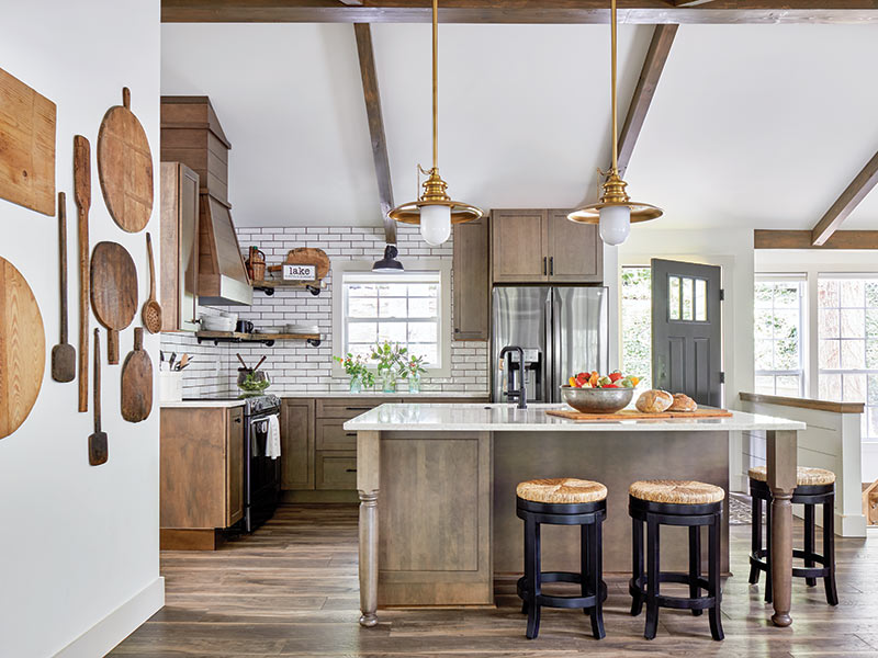 A kitchen with wooden accents.