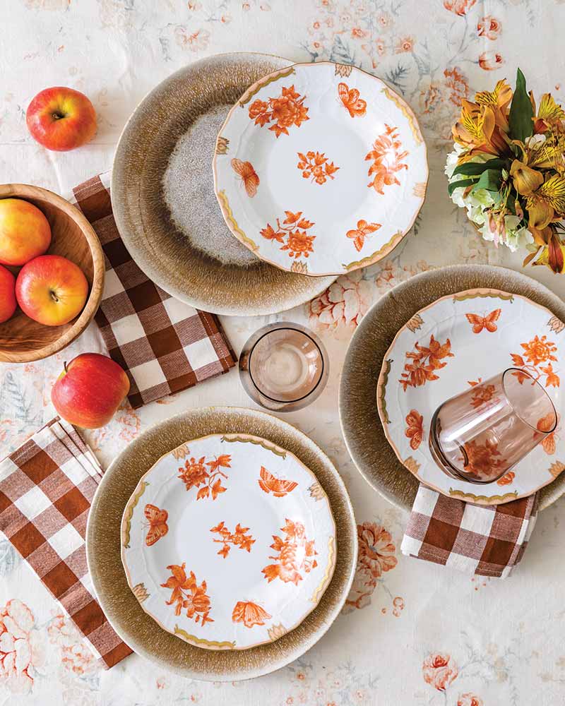 A rust-hued tablescape. 
