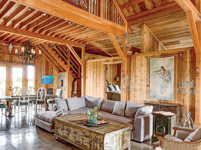 A renovated barn decorated with rustic style.